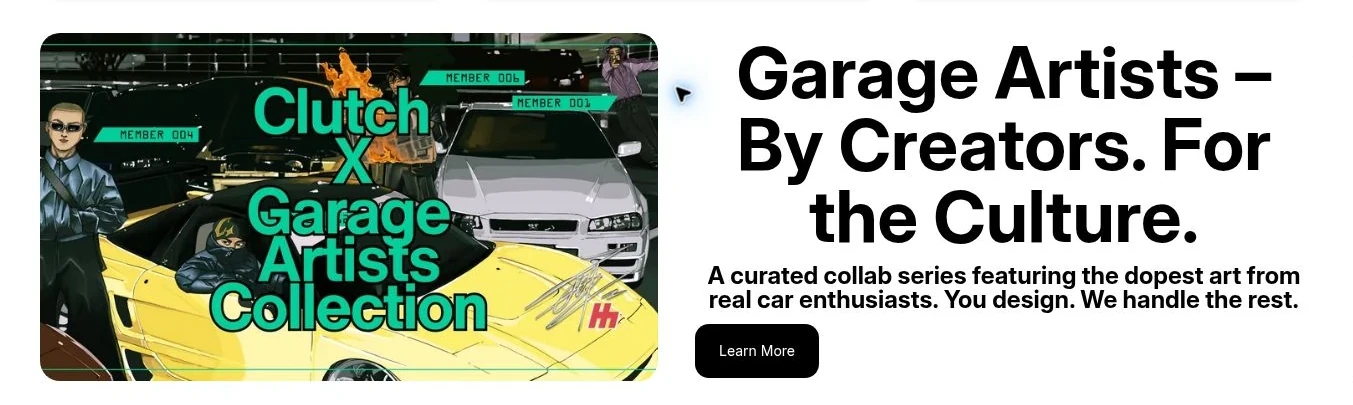 Garage Artists section on the ClutchCloth homepage