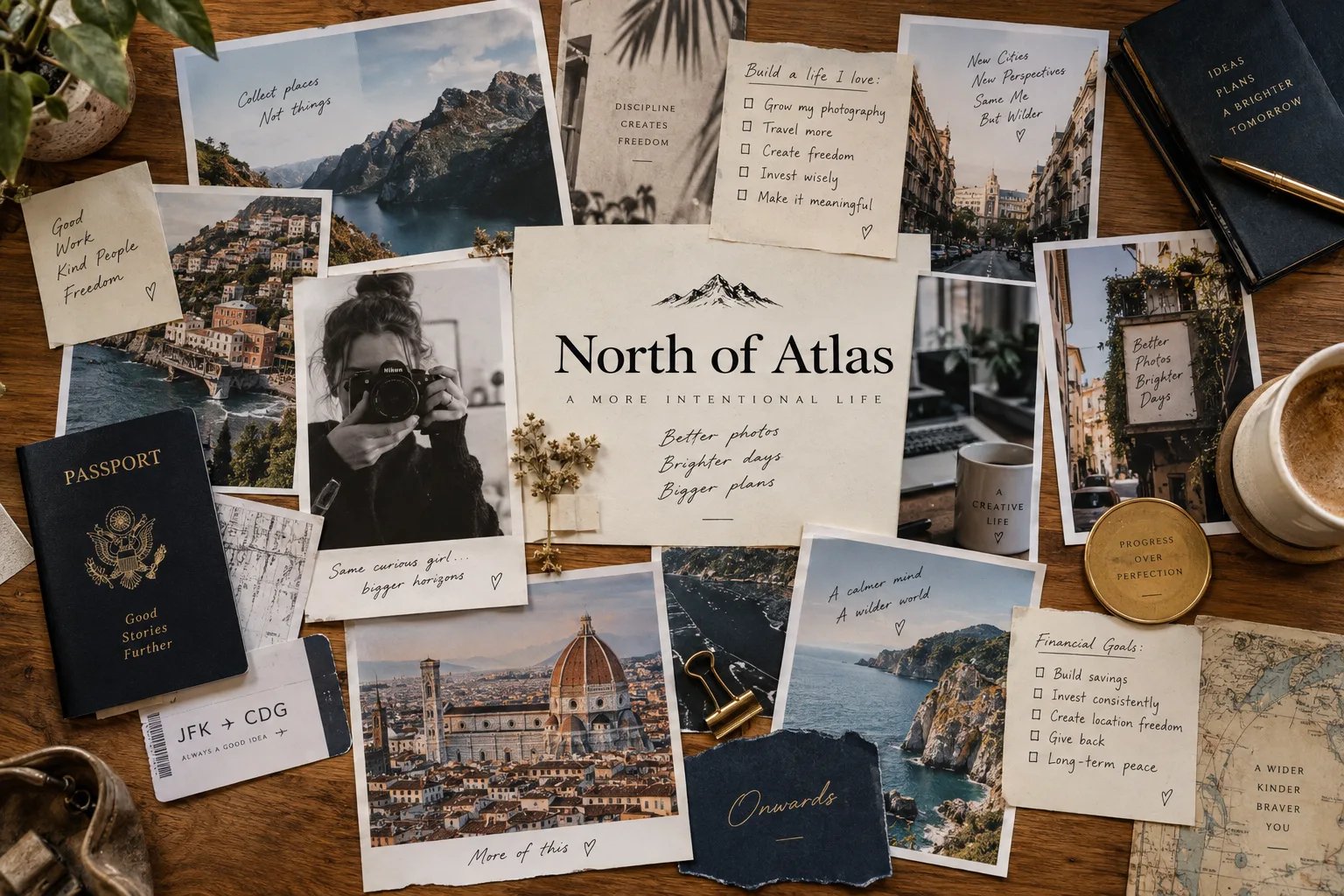Vision-board artwork used in the North of Atlas concept, combining aspirational imagery in a scrapbook composition